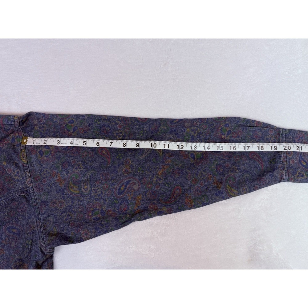 Vintage 90s Paisley Denim Jacket Womens 12 Blue Floral Boho Western Casual - Picture 8 of 10